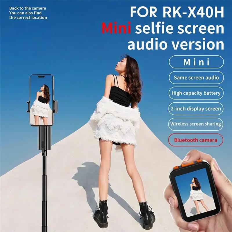 RK-X40H 무선 셀카 모니터 화면 850Mah 블루투스 셔터 초점 조정 전화 스탠드 셀카 Vlog-TCES