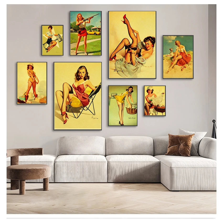 Up Girl Retro Poster Canvas Paper Stampato Sexy Lady Art Poster E Stampe Wall Sticker Decor A734 Vinatge World War Ii Sexy Pin
