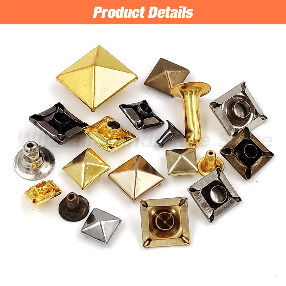 Metal Pyramid Cap Rivets Square Rivet Studs for Leather Craft Bag Belt Clothing Garment Shoes Accessories 6-12mm 100sets Metal Rivets Metal Studs Leather Rivets