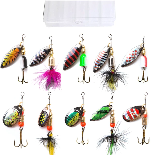 10pcs Fishing Lures Spinnerbait for Bass Trout Salmon Walleye Hard Metal  Spinner Baits Kit with Tackle Box Fishing accessories - AliExpress