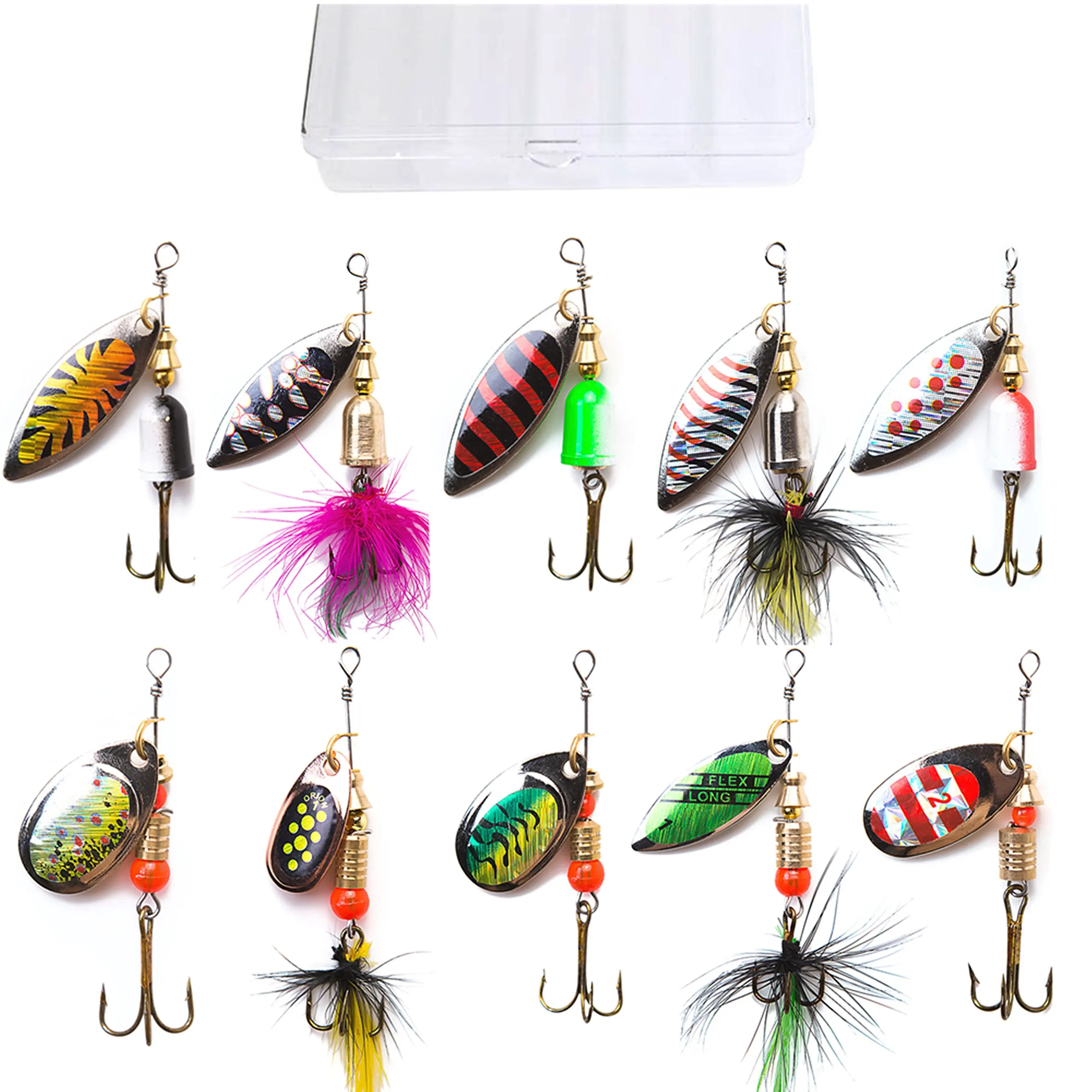 10pcs Fishing Lures Spinnerbait for Bass Trout Salmon Walleye Hard Metal Spinner  Baits Kit with Tackle Box Fishing accessories - AliExpress
