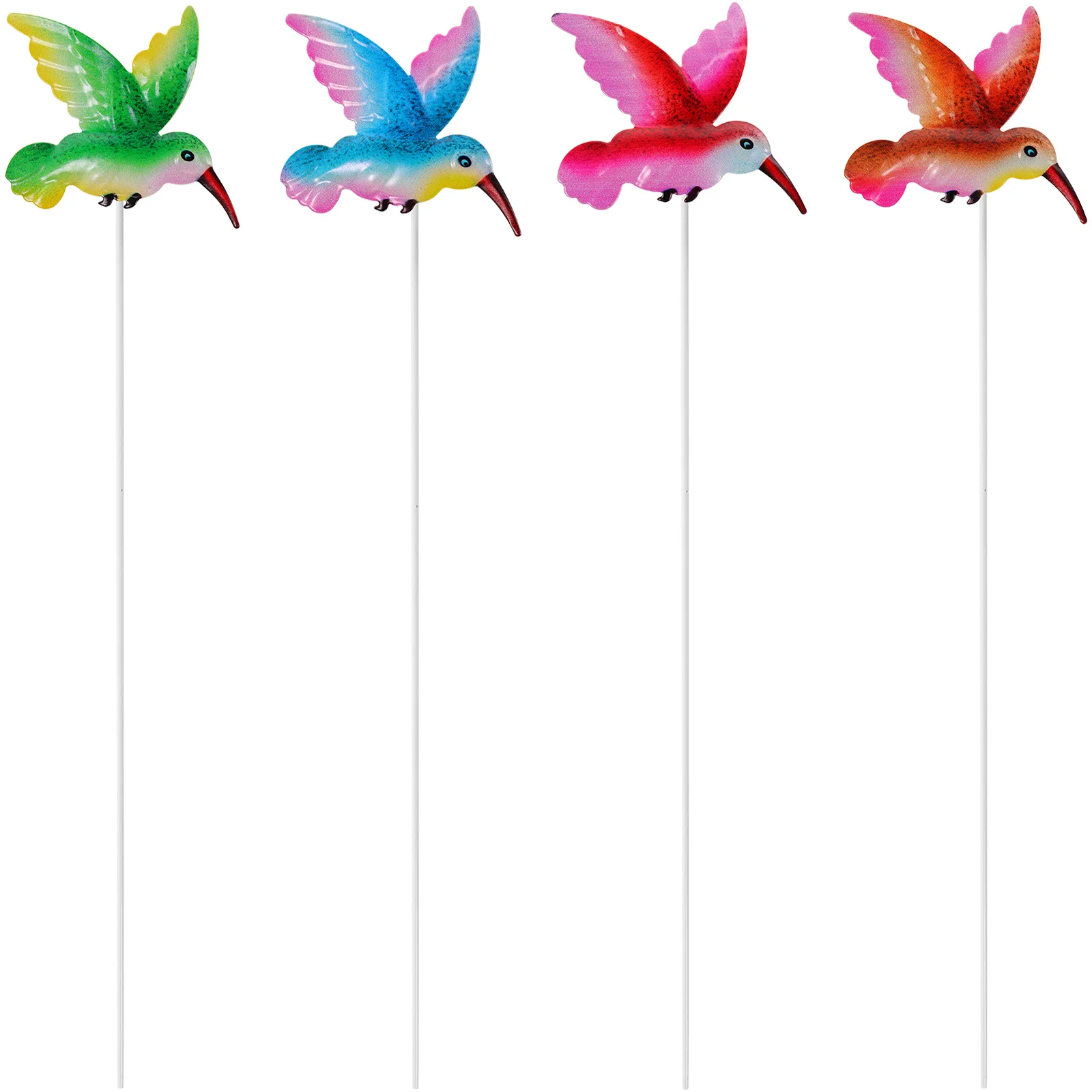 4 Pcs Home Decor Outdoor Iron Garden Insert Grass Stake Hummingbird Lawn Flower Bed Decoration Yard Inserted Simulation Stakes