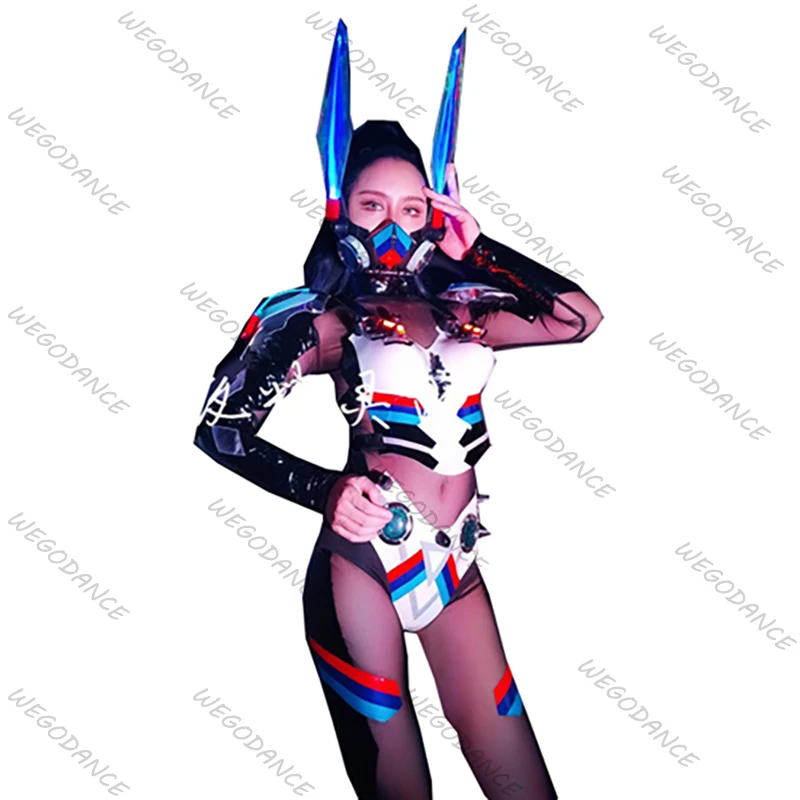 Future Science Technology Light Bunny Red Alarm Gogo Stage Cyberpunk Ds Costume