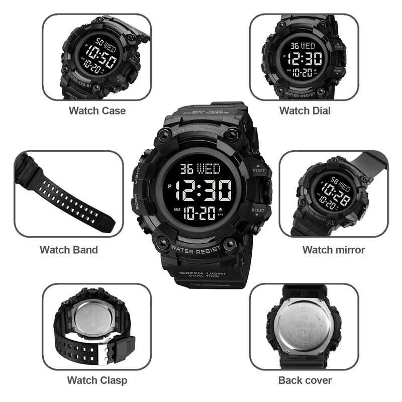 Skmei Men's Military Watches Fashion Big Dial Digital Wristwatch Luxury Outdoor Sports Dual Time Led Waterproof Alarm Clock 6