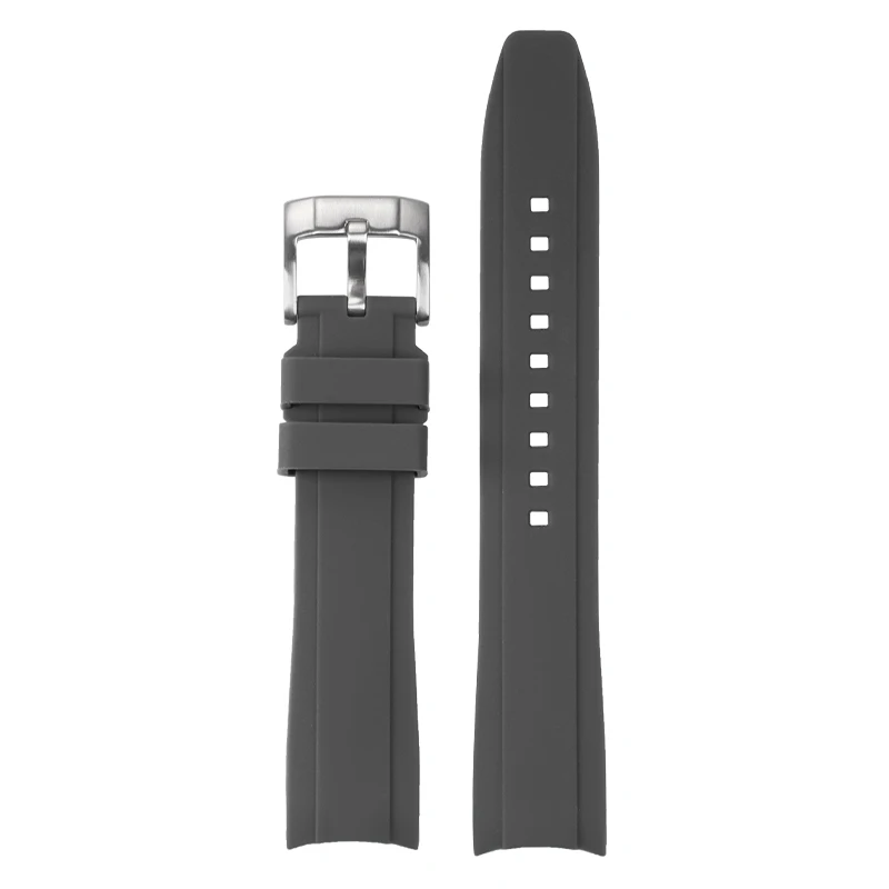 Curved End Silicone Waterproof Wristband Rubber Strap, 20mm/22mm