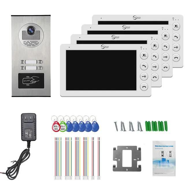 4 Unit Multi Apartments Intercom Video Doorbell with RFID Card Unlock 7inch 4Wired Video Door Phone System 6