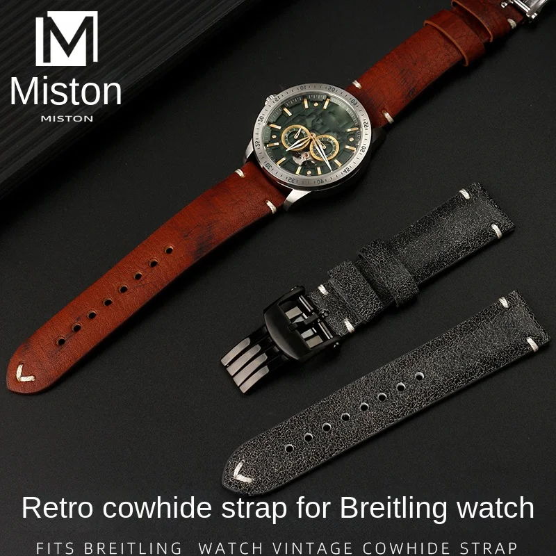 Per Breitling Sa Avenger Cinturino In Pelle Blackbird Challenger Superocean Yellow Wolf Premier Strap Ab0118 Catena Per Orologi Vintage 22Mm