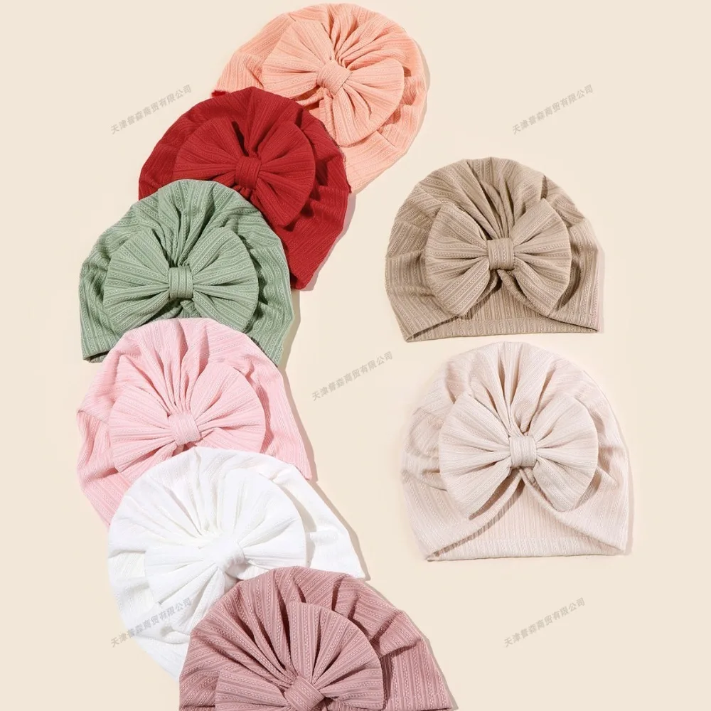 Baby Turban Hat with Big Bow Newborn Girls Cotton Beanie Cap Soft Stretchy Headwrap for Infant Toddler Photography Gift Fashion