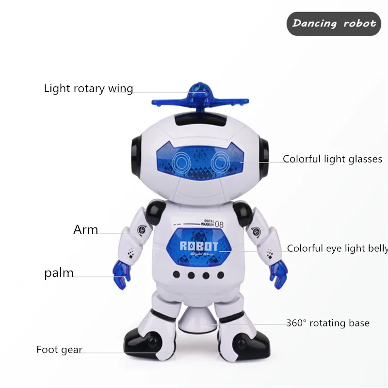 Robot Dance Toys Kids Robot Rotating Dance Toys With Music LED Light Electronic Walking Toys for Boys Girls Birthday Christmas Gift