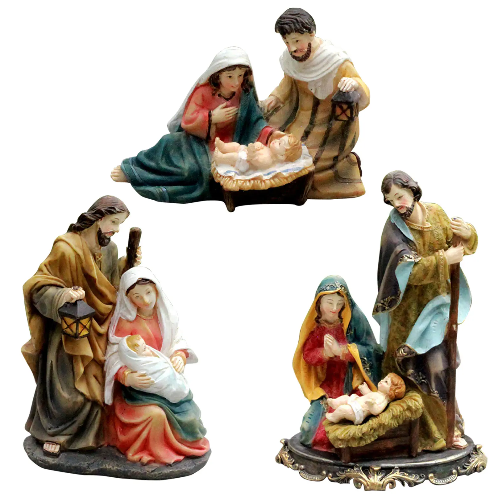 Nativity Statue Scene Set Baby Jesus Manger Christmas Crib Figurines Miniatures Ornament Church Gift Home Decoration