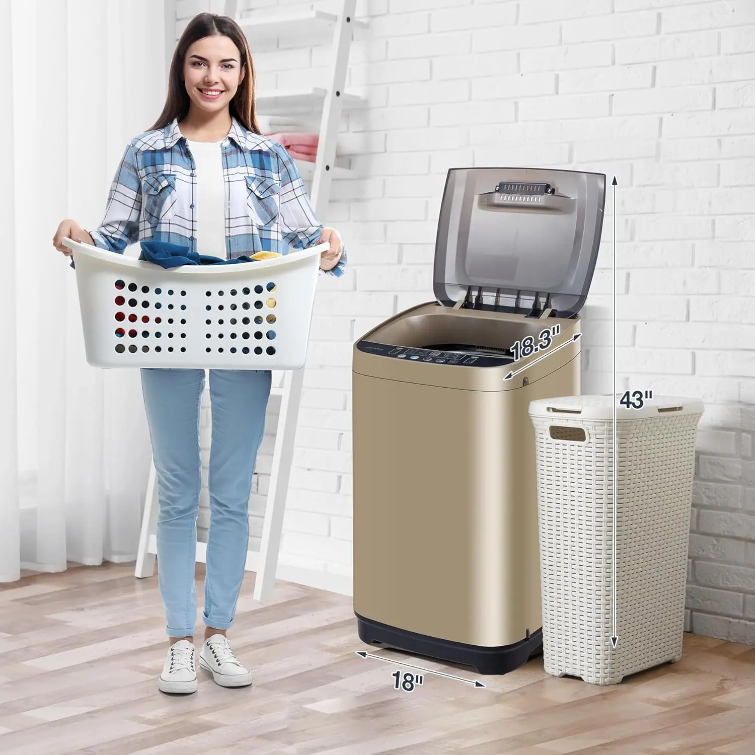 Washing Machine,15.6 LBS Full-Automatic Washer and Dryer Combo,Compact Laundry Washing Machine with Drain Pump,10 Wash 6
