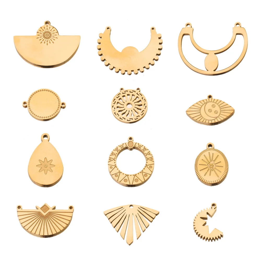 Bohemian Style Titanium Steel Water Drop Charm Pendant Gold DIY Connector Pendant Earrings Necklace 1
