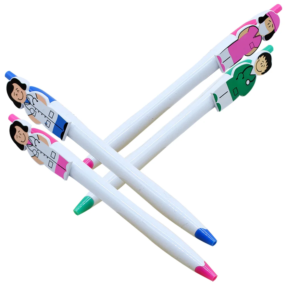 

4 Pcs Pene De Press Type Ballpoint Portable Sketching Pens Fun Cartoon Nurse Adorable Signature Scrapbook