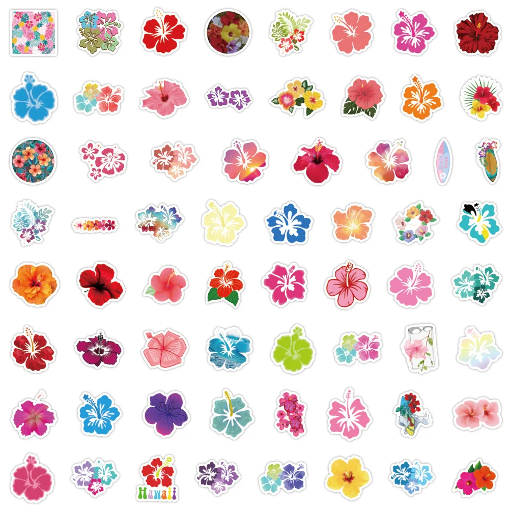60pcs 신선한 히비스커스 꽃 스티커 노트북 자전거 기타 스케이트 보드 스티커 DIY 낙서 방수 스티커 장난감