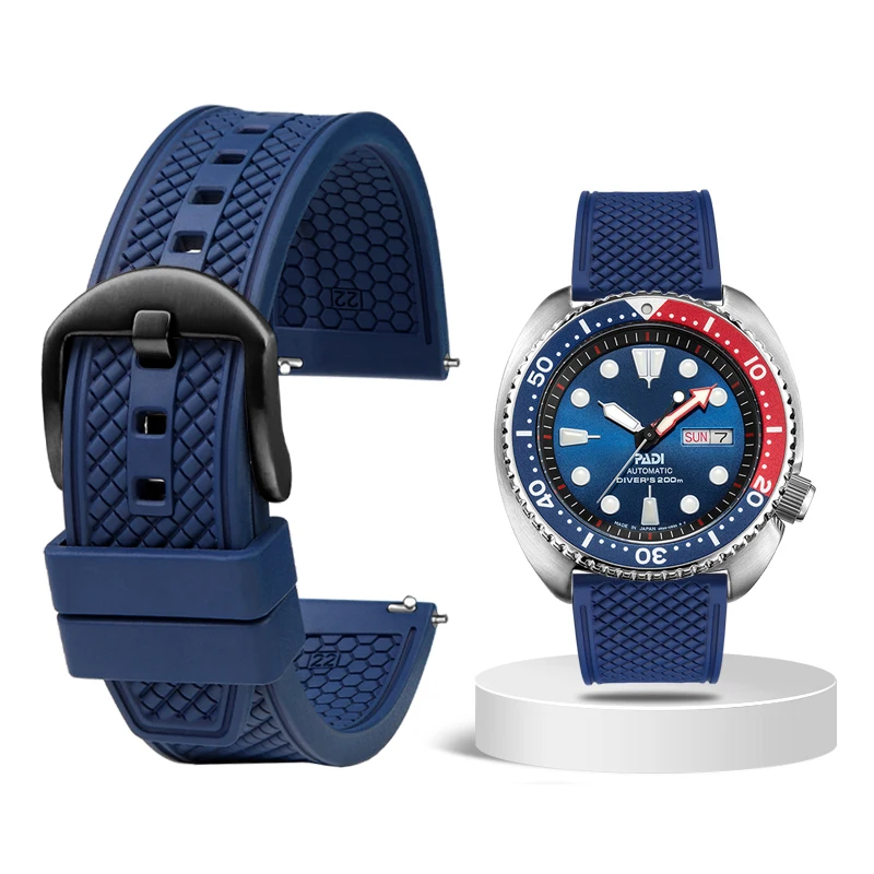 Premium-Grade Fluororubber Diving Watch Strap - Waterproof, Black