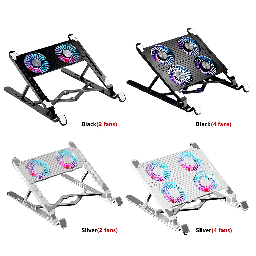 2/4개 팬이 있는 노트북 쿨링 패드, 접이식 노트북 스탠드, RGB 무소음 게이밍 노트북 쿨러 팬, 7단 높이 조절, 11-17.3인치 노트북용