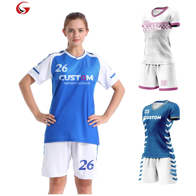 Women Soccer Jersey Set Sublimation Own Design Girls Soccer Uniforms Quick Dry Football Team Jerseys For Female WFW14