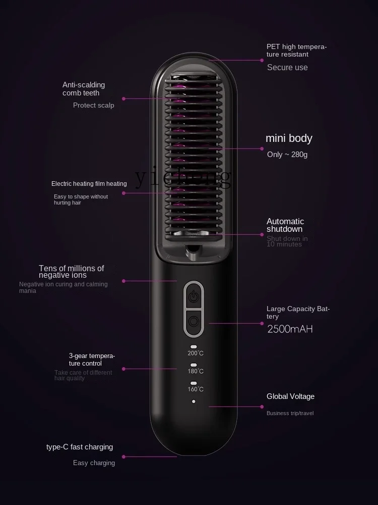 ZF Wireless Straight Comb Negative Ion Hair Care Portable Hairdressing Comb Electric Comb Hair Straightener 3