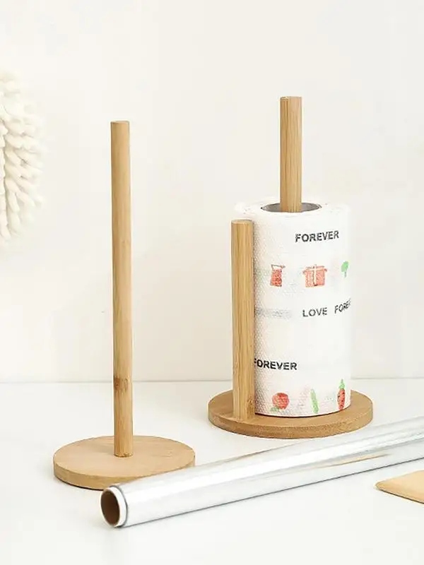 Kitchen Wooden Paper Towel Holder Toilet Paper Holder Kitchen Storage Rack Toilet Paper Rack Toilet Roll Holder Paper Towel Rack Tissue Holder Bathroom Tissue Vertical Stand Disposable Paper Pot Kitchen Toilet Storage Accessories