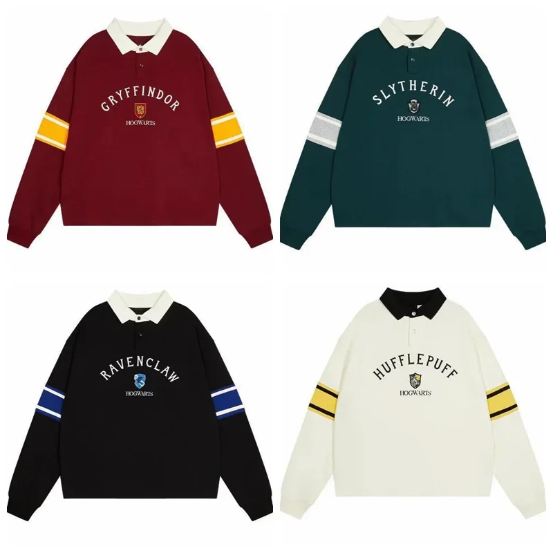 NEW Harried Sweatshirts Couple Sweatshirt Gryffindor Lapel Letter Slytherin College Top Polo Shirt Novelty Hufflepuff Ravenclaw