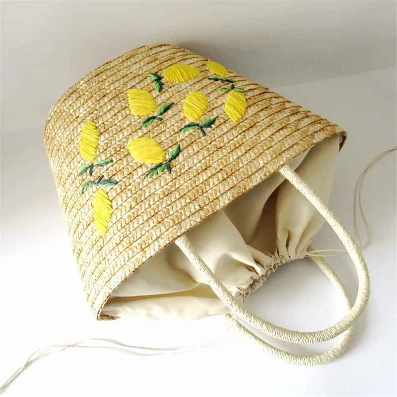 Woman Handbags Vintage Hand-woven Bohemian Straw Bale Bag Fruit Embroidery Summer Fashionable Rattan Handmade Kintted Beach Bag