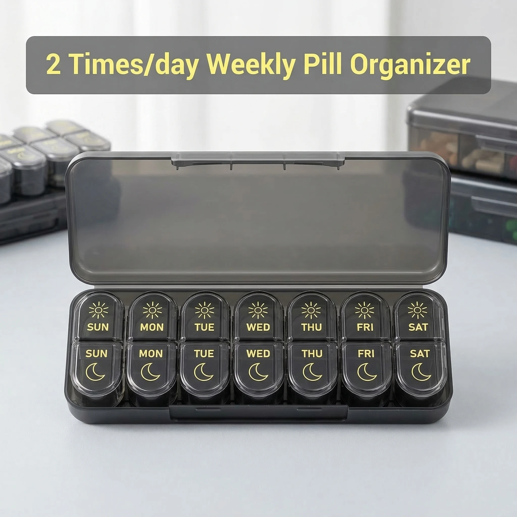 Portable Weekly AM/PM Pill Organizer for Vitamins and Medication