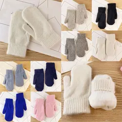 Female Double-layer Rabbit Hair Gloves Solid Color All Fingers Women Gloves Girls Mittens Soft Warm Thicken Knitted