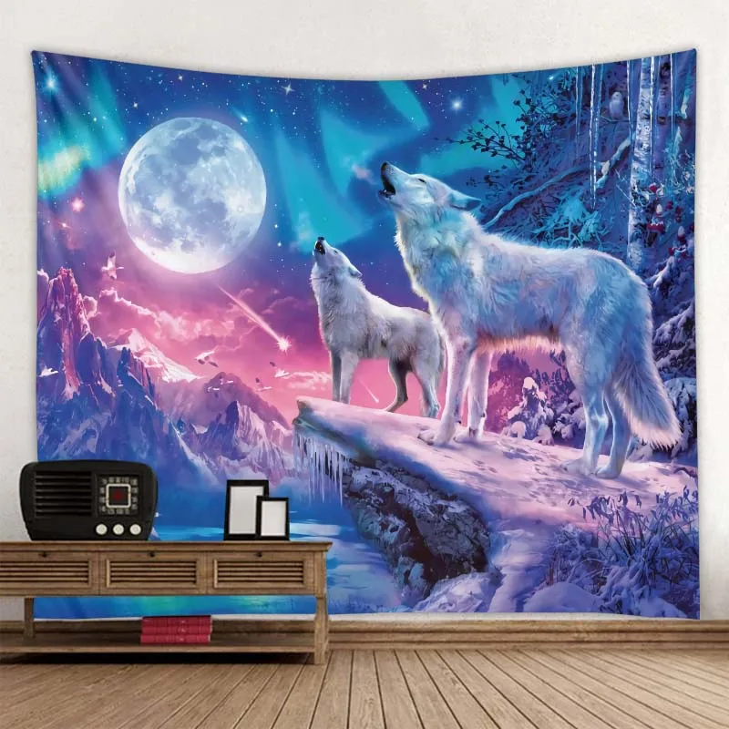 

Wolf illustration decorative tapestry mandala bohemian tapestry art deco blanket curtains hanging at home bedroom living room