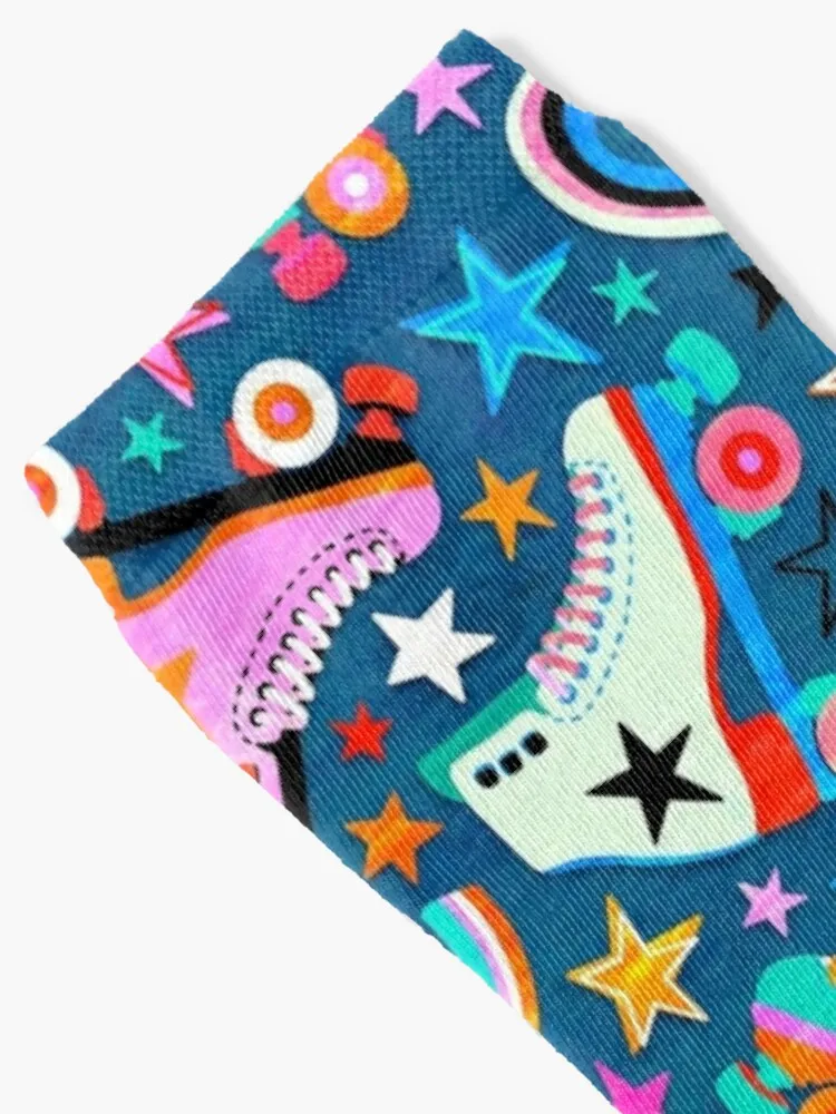 Retro Rainbow Roller Skates and Stars Socks christmas stocking Running socks Woman Socks Men's