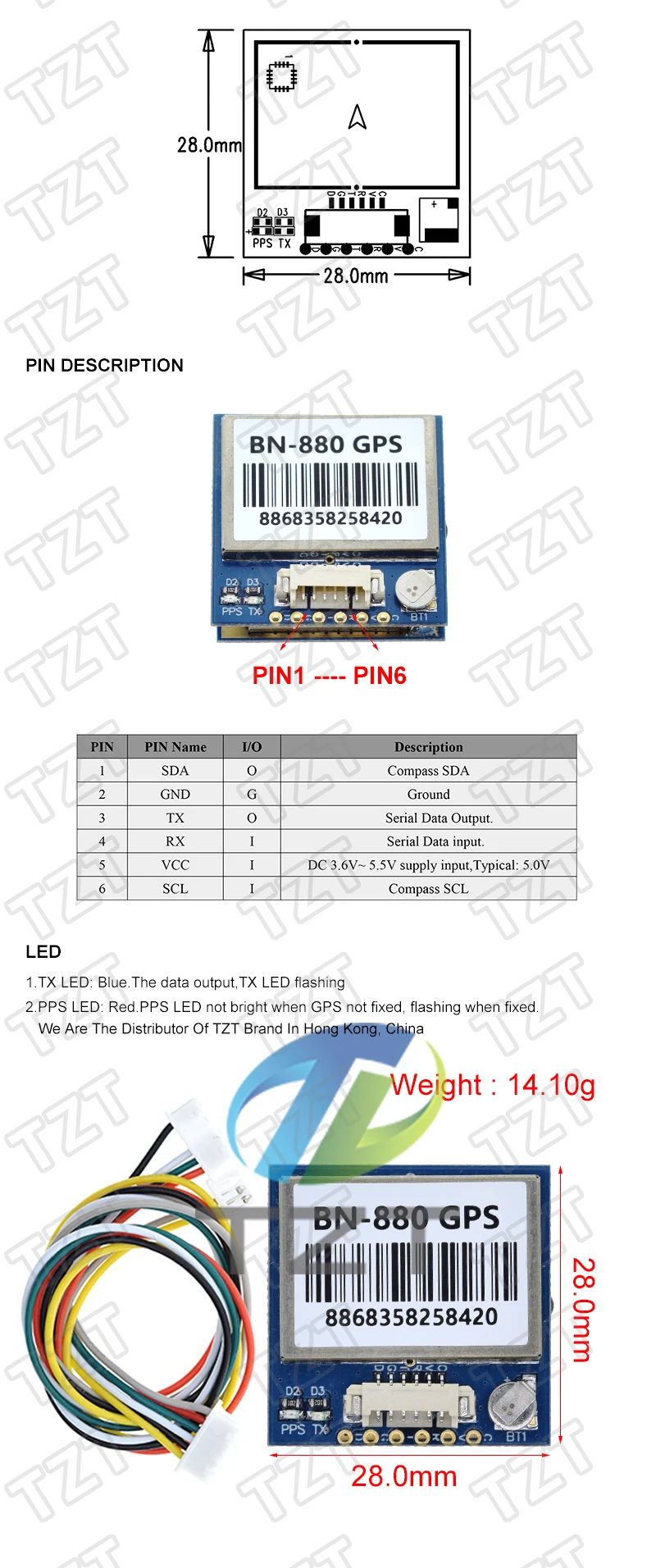 BN220 BN180 BN-880 TZT 3,0 V-5,0 V TTL-Pegelmodul TZT Dual-Mode-Modulantenne Eingebauter FLASH BN-220 BN880 – Detail 5
