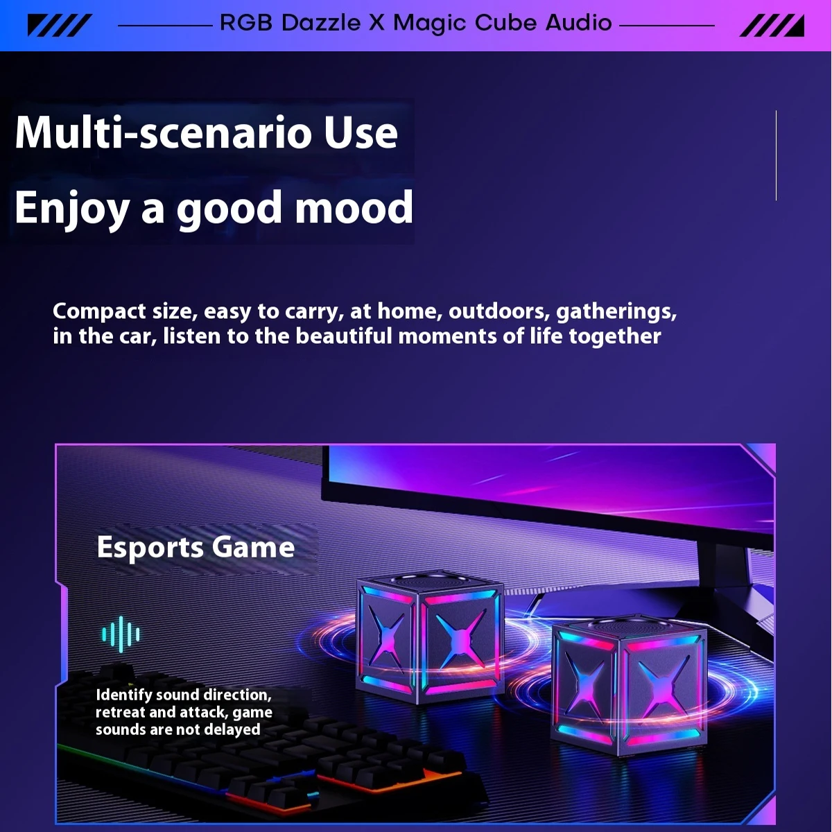 Altoparlanti Bluetooth portatili, radio FM, subwoofer per esterni, luce RGB, mini altoparlanti Bluetooth wireless intelligenti multifunzione per feste in casa_voghion.com