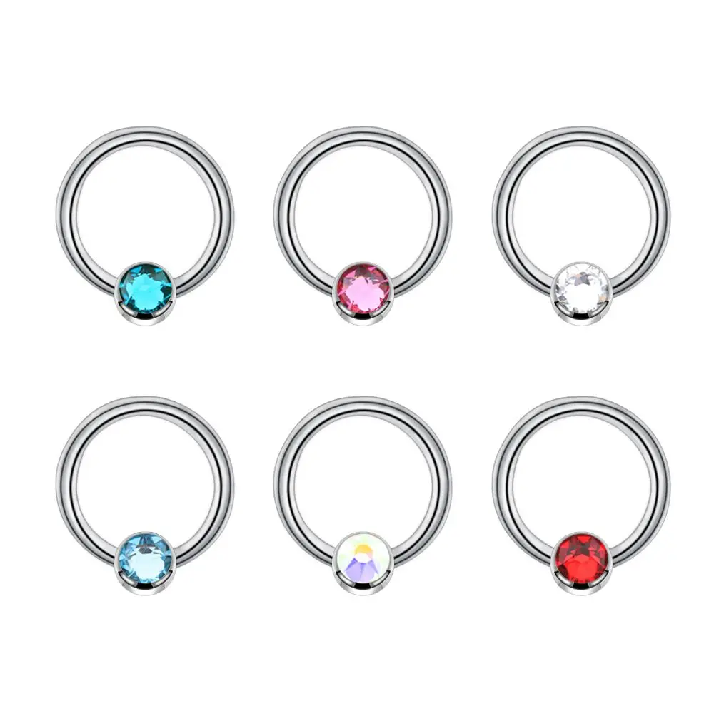 5/6PCS/Lot G23 Titanium Captive Bead Ring Nose Septum Clicker Opal Crystal Stone Tragus Cartilage Helix Body Piercing Jewelry