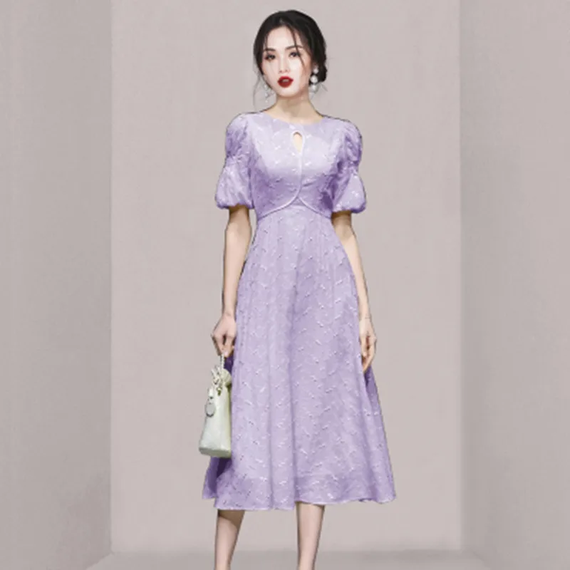 

Женское платье с вышивкой, повседневное простое ажурное платье-миди с рукавами-фонариками, а-силуэт, лето