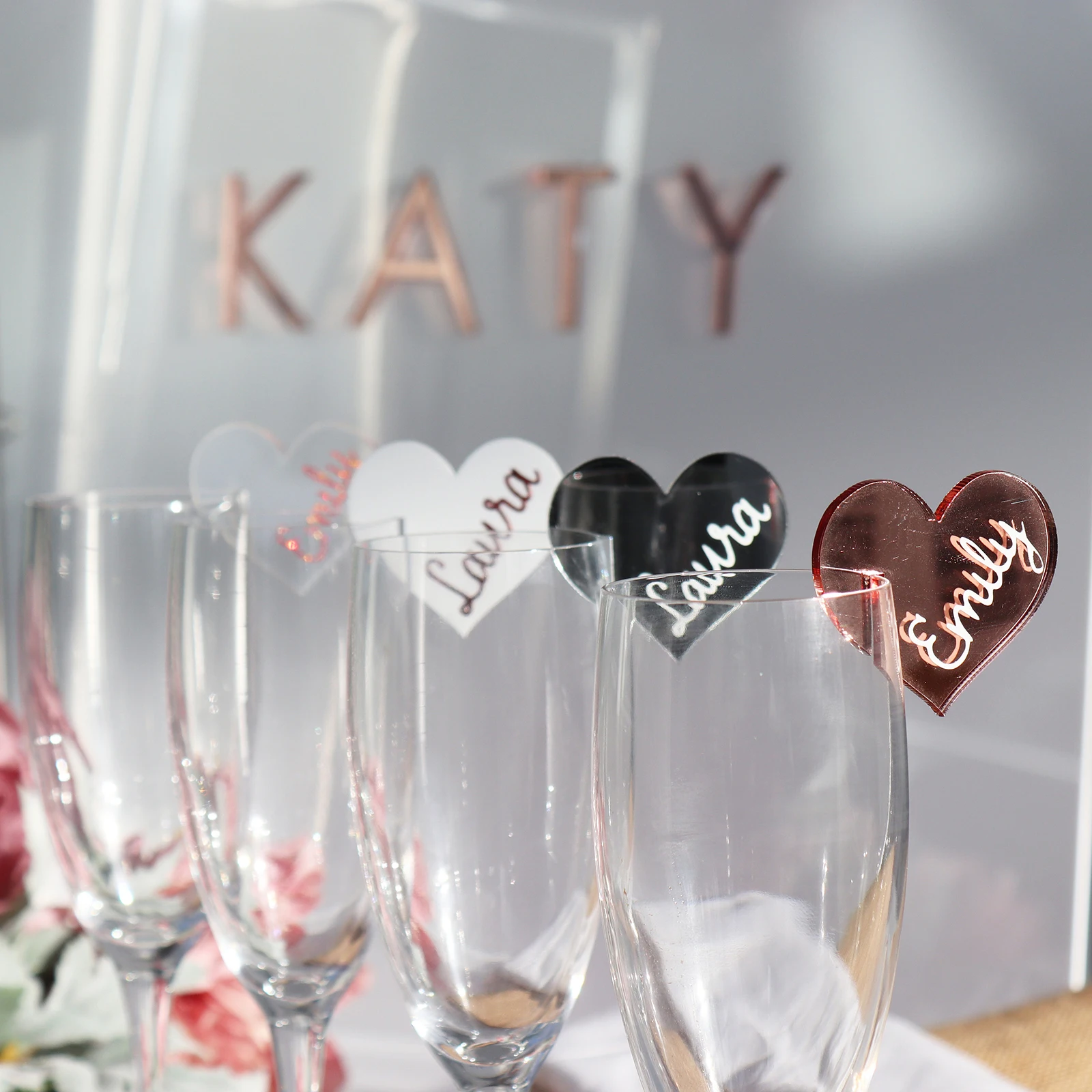 Blank Frosted/Color Heart Acrylic Wedding Glass Charms Cocktail Toppers Drink Tag Wine Charm Champagne Marker Guest Place Card