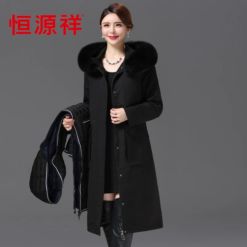 Shengyu Boya Live Face Removable Parker Middle-Aged and Elderly Ladieswear's Wear Over-The-Knee Long down Jacket Women's Jacket Thickened