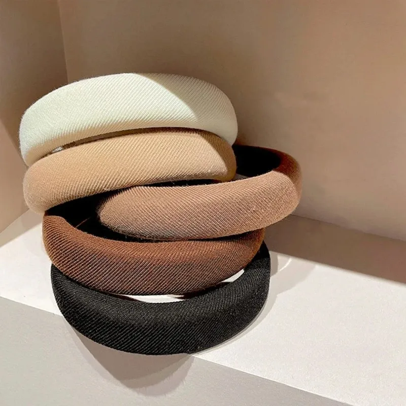 5pcs 30mm Fashion Headbands for Girls Women Padded Fabric Hair Bands Ivory Brown Black Hair Hoops For Daily