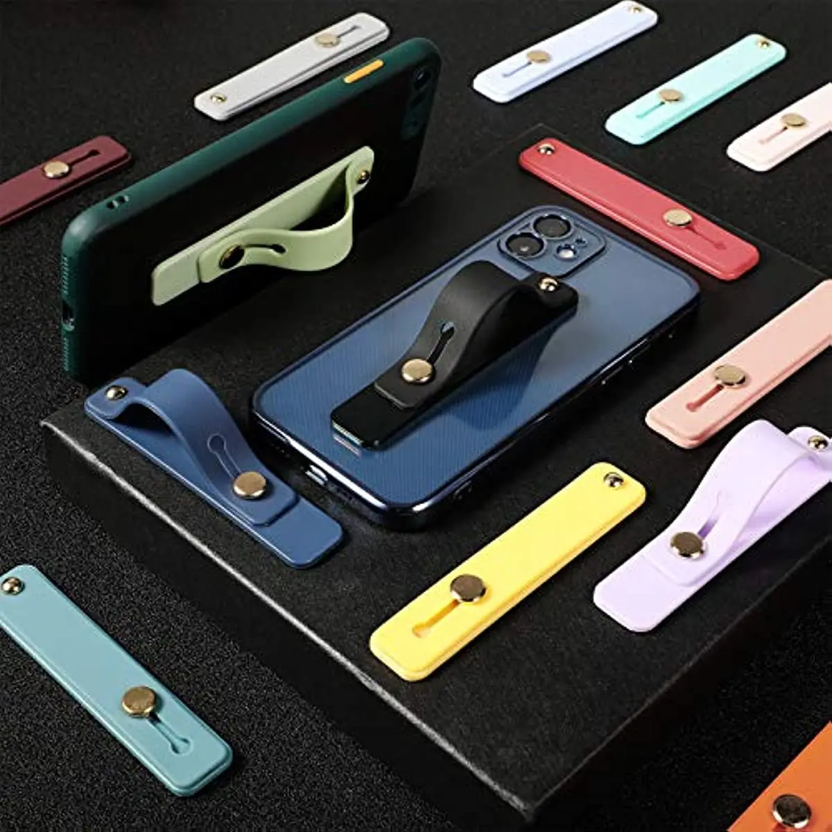 15 Pieces Phone Grip Strap Finger Loop for Cell Phone Case Phone Finger Holder Assorted Color Silicone Stretch Phone Grip Stand