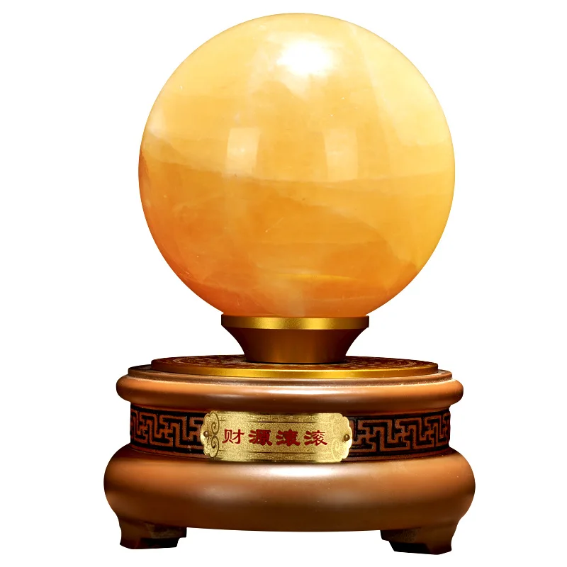 

Authentic Natural Yellow Crystal Ball Decoration Lucky Gift Rotating Housewarming Living Room High-End Lucky Table Decorations