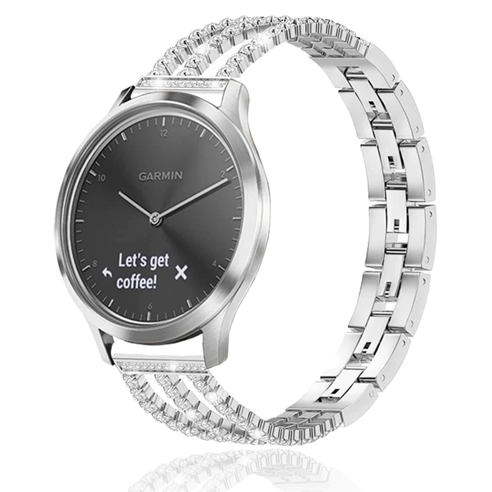 

20/22mm Women Diamond Stainless Steel Watchband for Garmin Vivoactive 3 4 HR Watch Metal Wrist Strap for Active Move Venu 2 Band