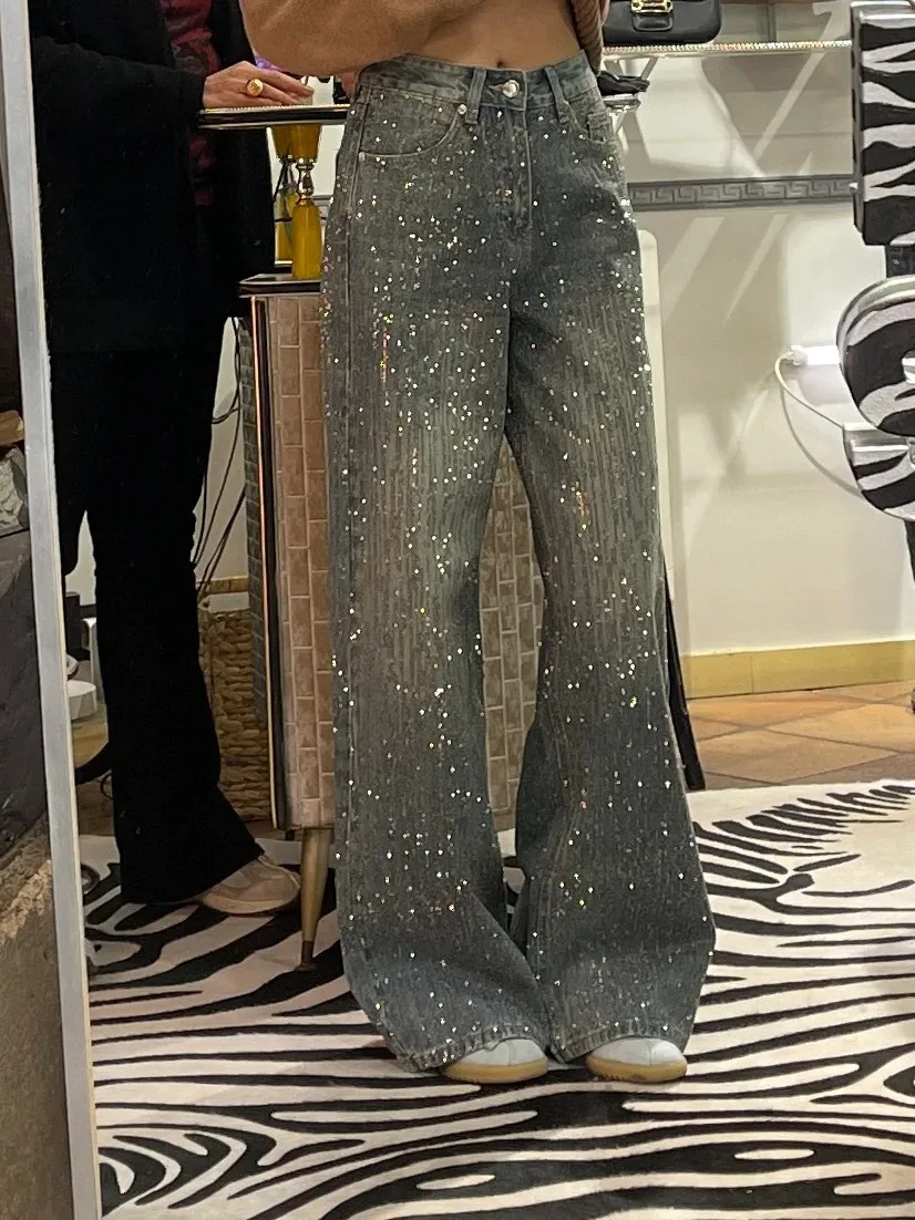 Women's Y2k Baggy Jeans Harajuku Vintage Rhinestone Denim