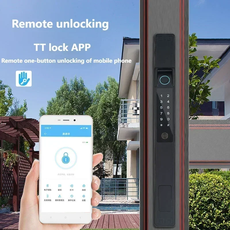 Waterproof TTLock APP Fingerprint Password Card Automatic Lock Bridge-Cut Aluminum Alloy For Outdoor Pull Push Sliding Door