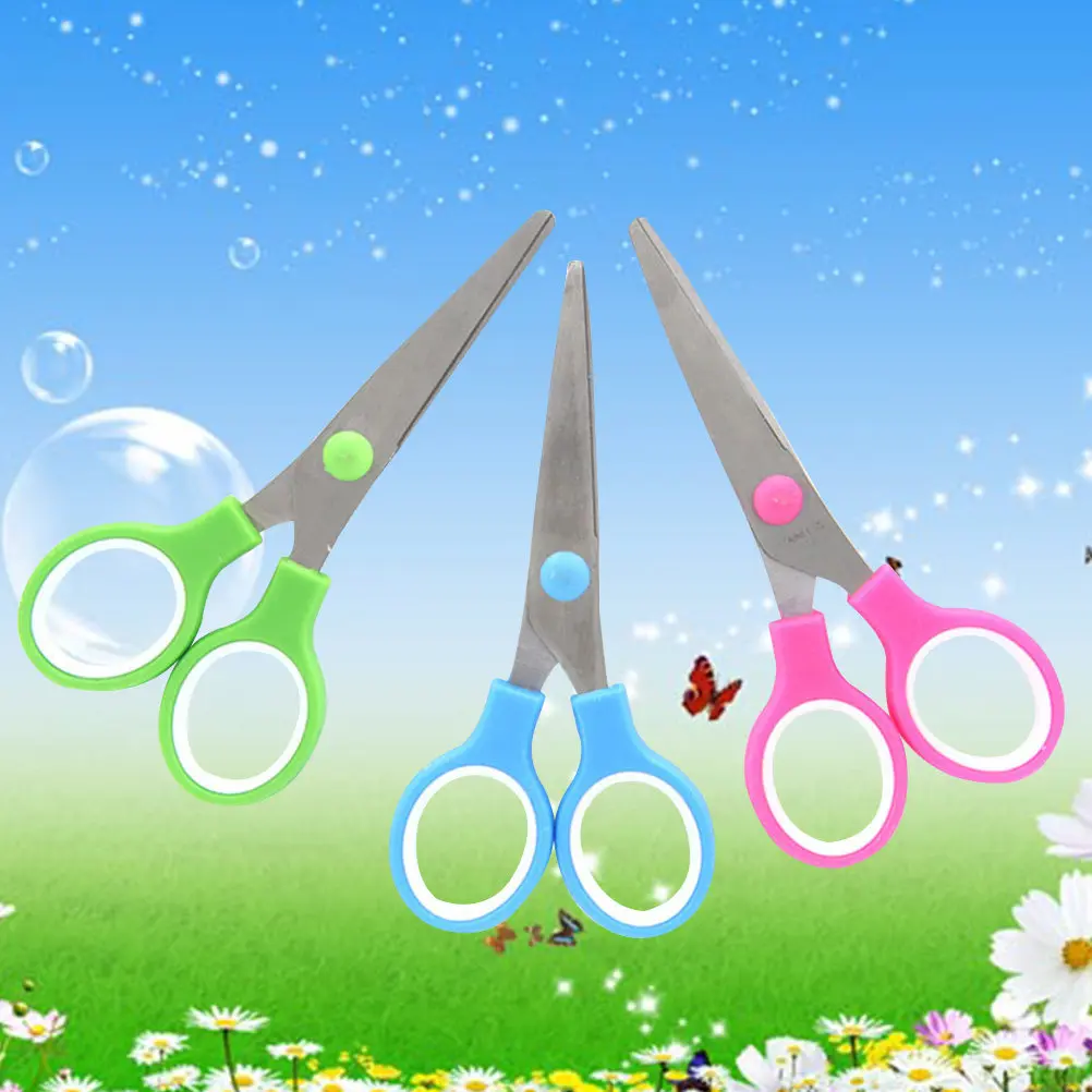 6Pcs 어린이 가위 세트 DIY 공예 스크랩북 인사말 카드 학교 학생을위한 프리미엄 스테인레스 스틸 안전 가장자리 플라스틱 팁