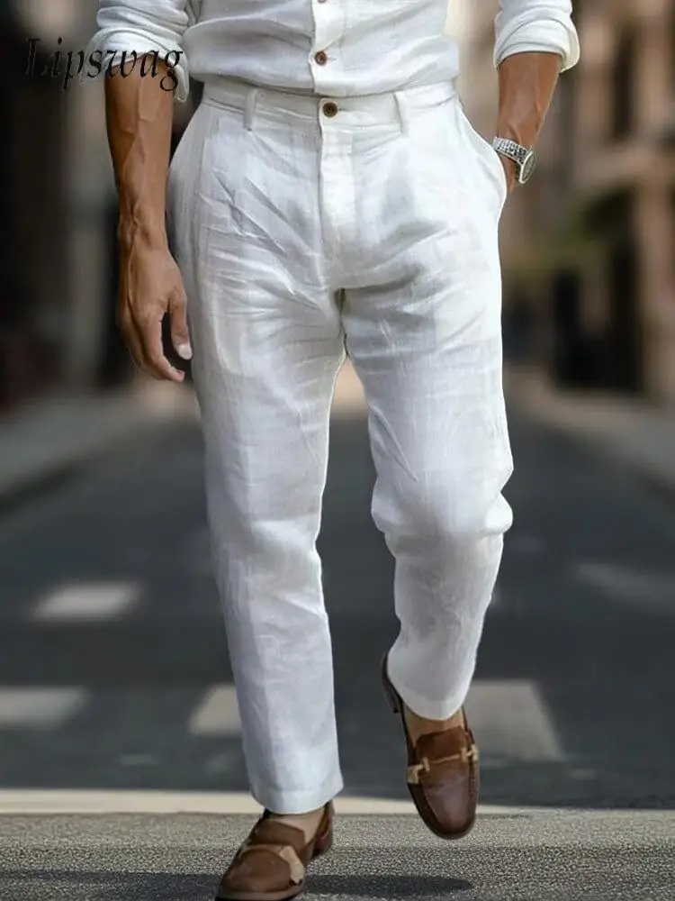 Leisure Mens Breathable Linen Trousers Spring Summer Casual Pure Color Straight Pants Men Daily Fashionable Loose Pants casual pants cotton linen pants