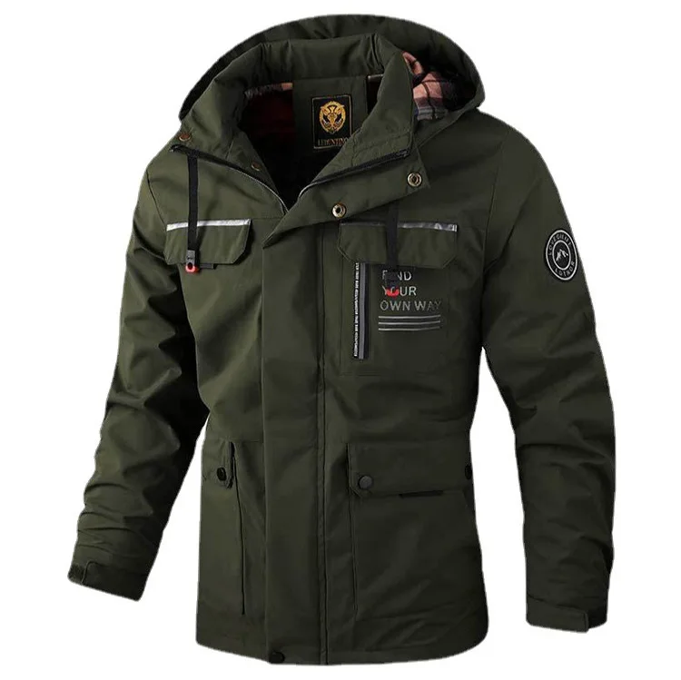 Fashion Men's Casual Windbreaker Jackets Hooded Jacket Man Waterproof Outdoor Soft Shell Winter Coat Clothing Warm Plus Size 2