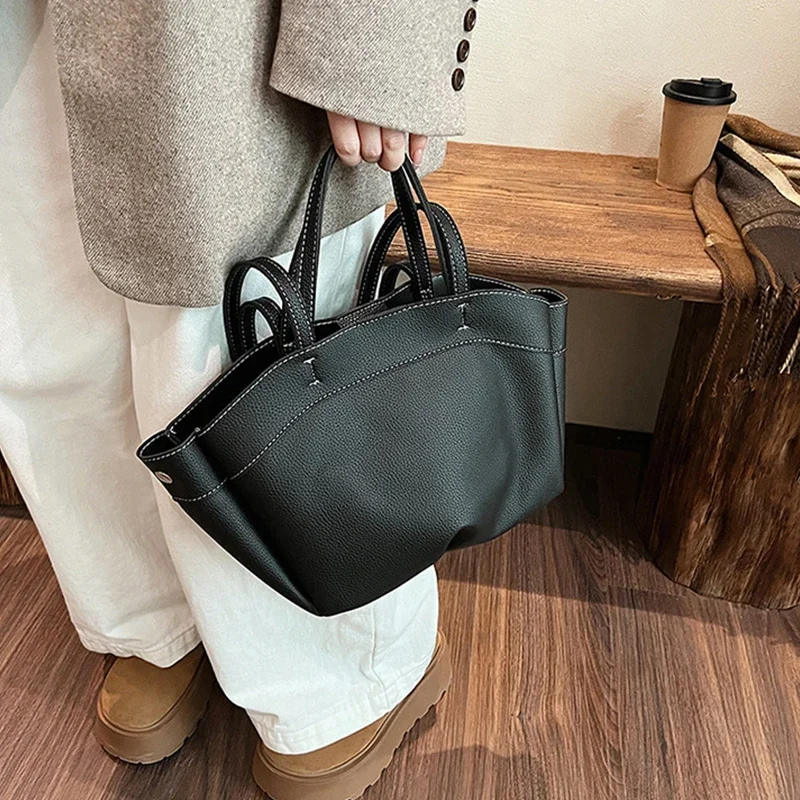 Versatile Fashion Shoulder Bag Luxury Texture Advance Simple Solid Color  Bucket Bag Lady Work Commute Large Capacity Tote Bag - AliExpress