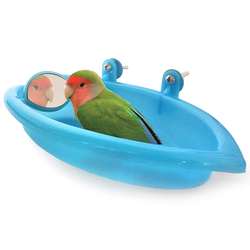 Bird Bath Basin, Small Oval Bathtub with Mirror for Parrot, Pet Cage Accessory