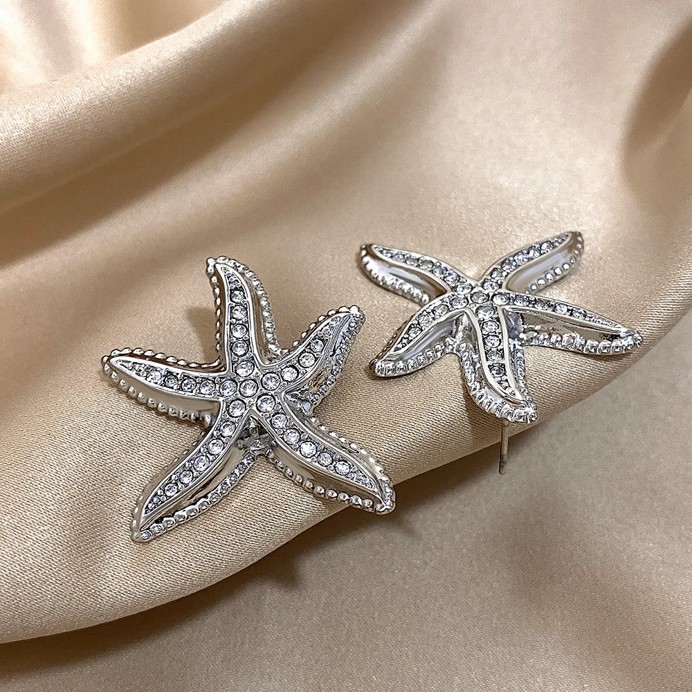 Freetry Personalized Pentagram Rhineston Studded Earrings For Women Fashion Stainless Steel Cubic zirconia Earrings Jewelry Gift