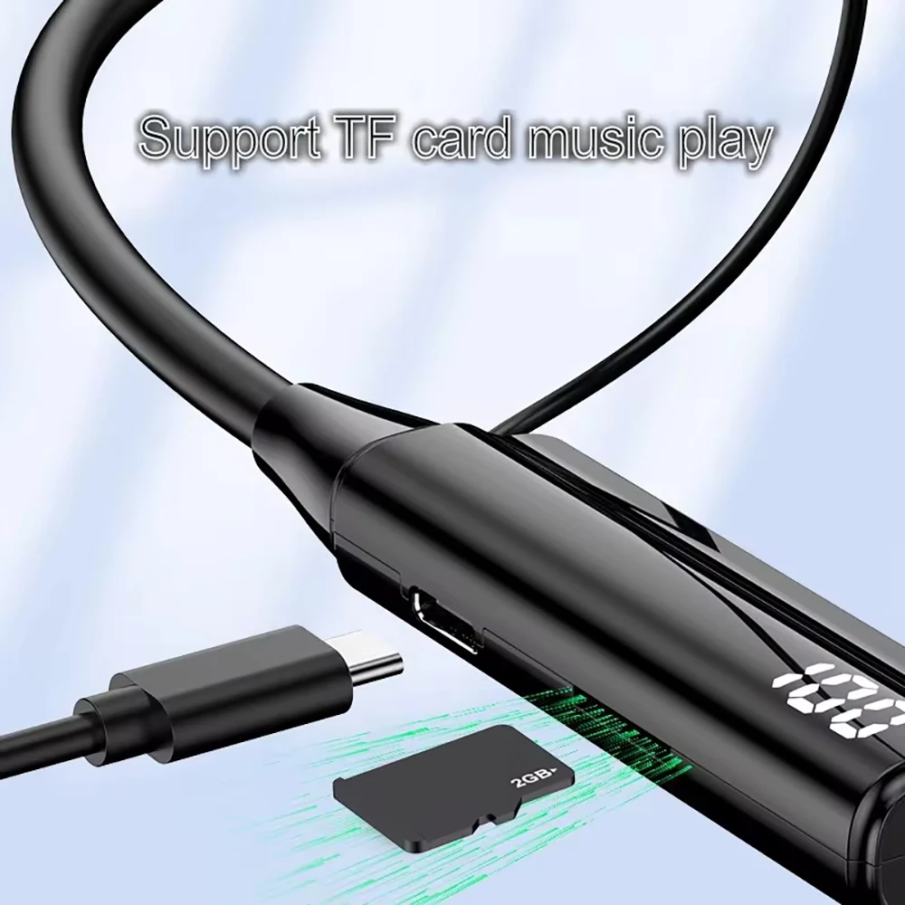 Bluetooth 5.3 Headphones Wireless Neckband Earphones HiFi Stereo Noise Reduction Headsets LED AI Assistant Waterproof Earbuds 5