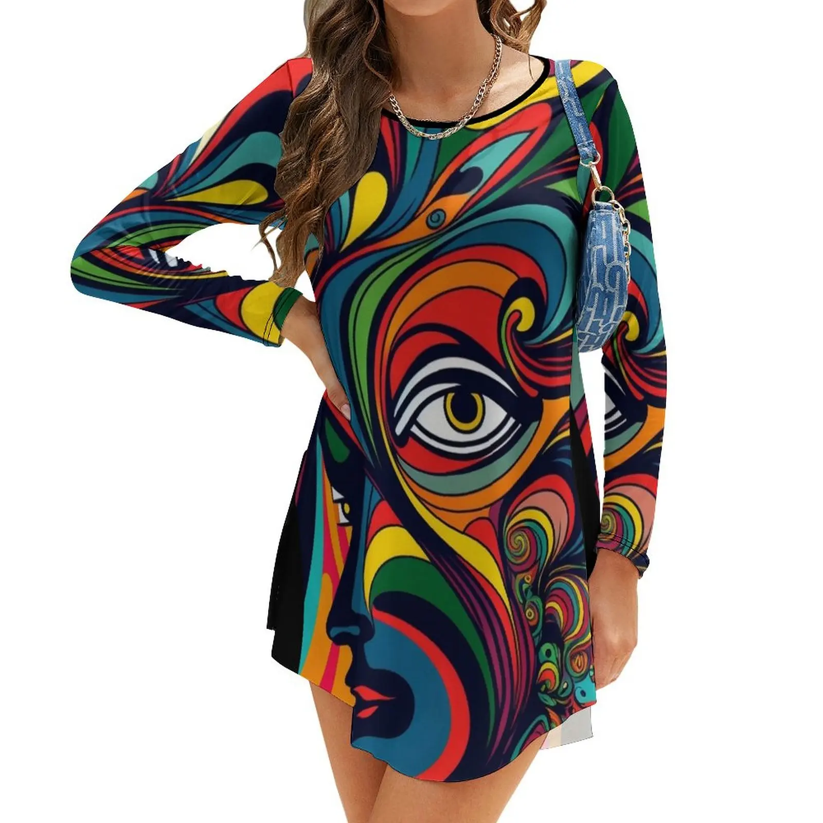 

Платье с длинным рукавом с абстрактным изображением героев, пляжные платья, коктейльные платья, платья