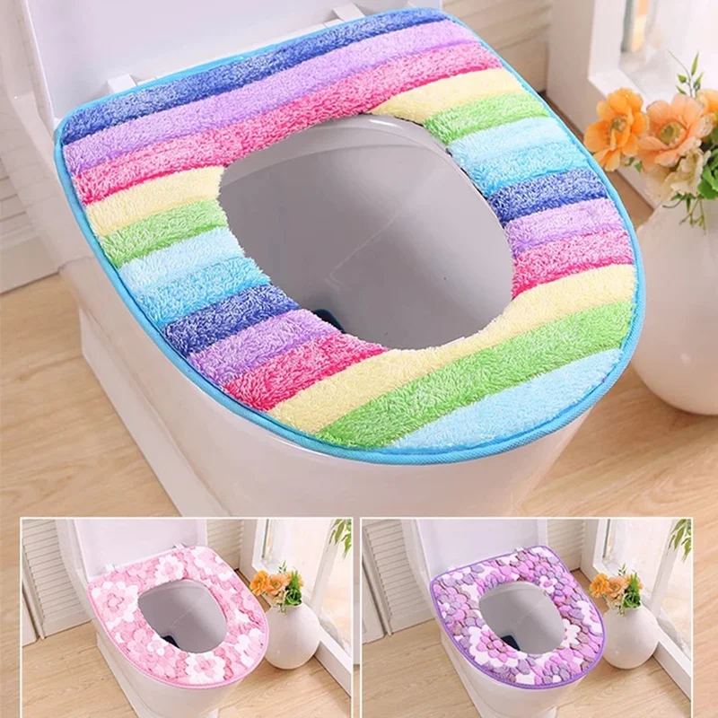 Universal Toilet Mat Bathroom Accessories Coral Fleece Soft Toilet Mat Warm Winter Seat Cover Washable